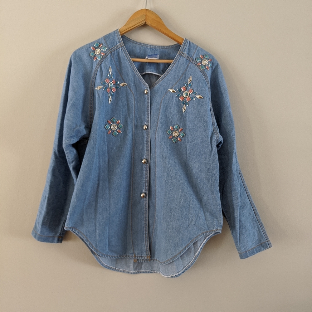 Vintage southwest embellished denim button